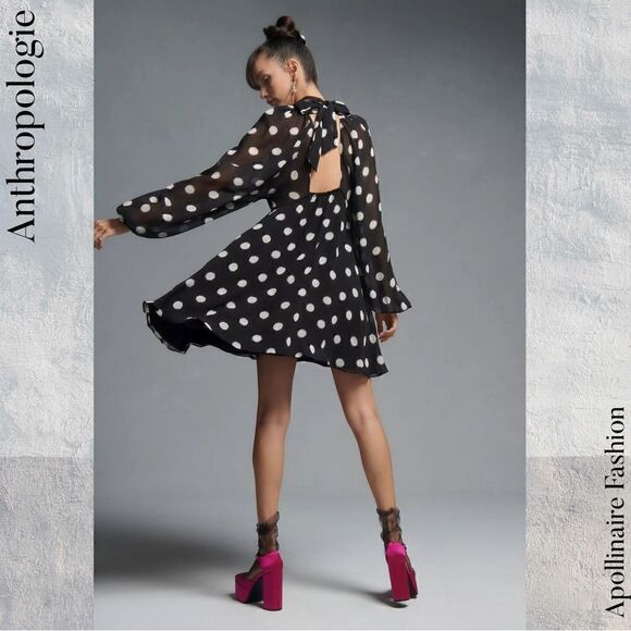 ANTHROPOLOGIE MAEVE POLKA DOT MINI DRESS IN BLACK AND WHITE SIZE XS NWOT - Picture 6 of 9